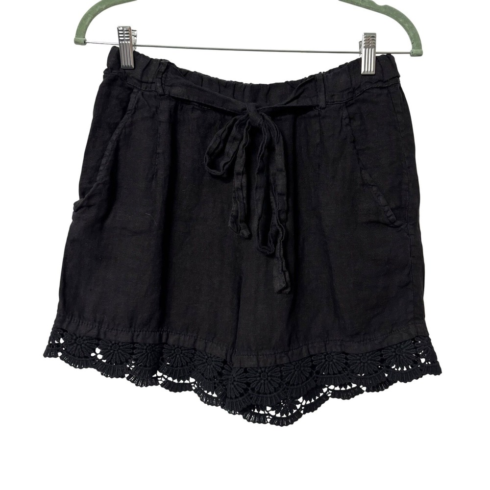 Francesca Bettini Black Linen Shorts Womens M Lace Trim Festival Boho Resortwear